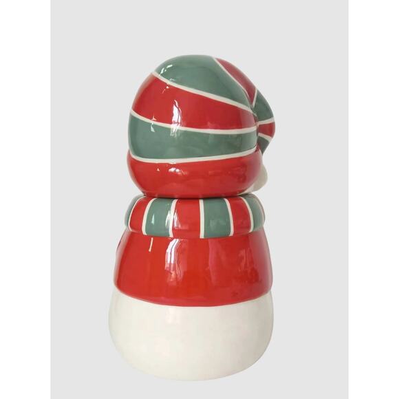 Holiday 73oz Snowman Glazed Ceramic Cookie Jar Lid Canister Christmas Table Deco - Picture 5 of 5